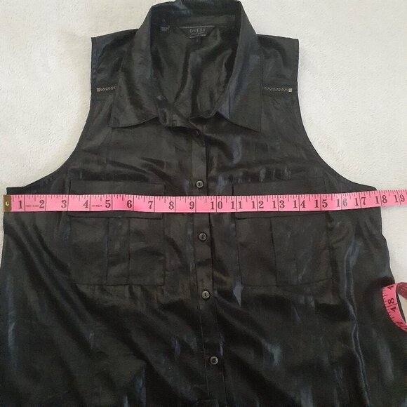 Guess Women's Size Small Black Sleeveless Button Up Top - Picture 12 of 13